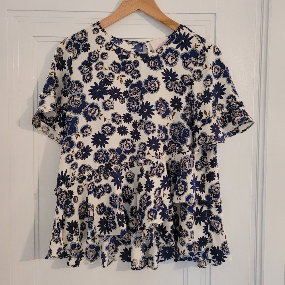 Cinq‎ a Sept Hydra Floral Silk Peplum Top Medium